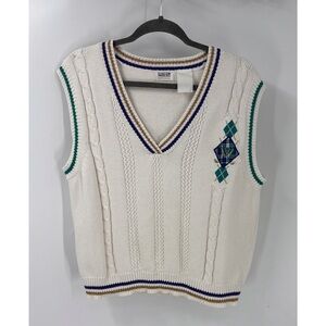 Line-up vintage cable knit colorful print V-neck sweater vest M